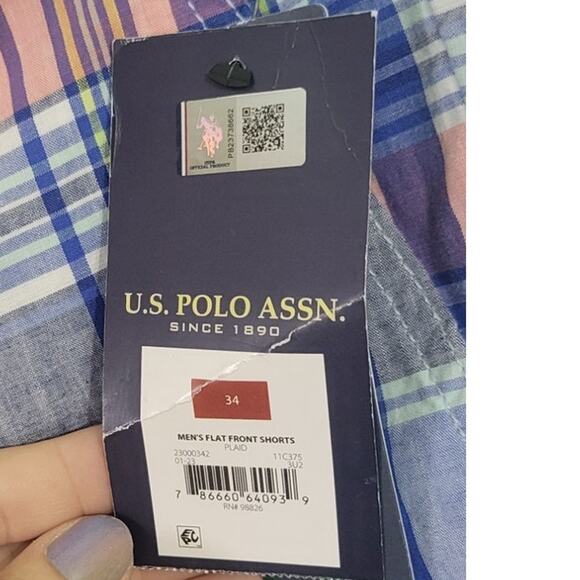 US Polo Assn Shorts Mens 34 Paid Blue/Pink/White Casual Preppy Shorts NWT - Picture 8 of 8